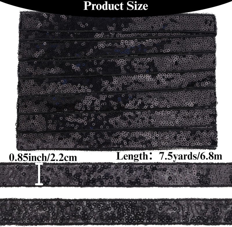 DHFLYDH Black Sequin Trim Sequin Ribbon 7.5 Yards Flat Glitter Trim for Sewing, Costumes, Wedding Decor, Fashion Crafting - Image 2